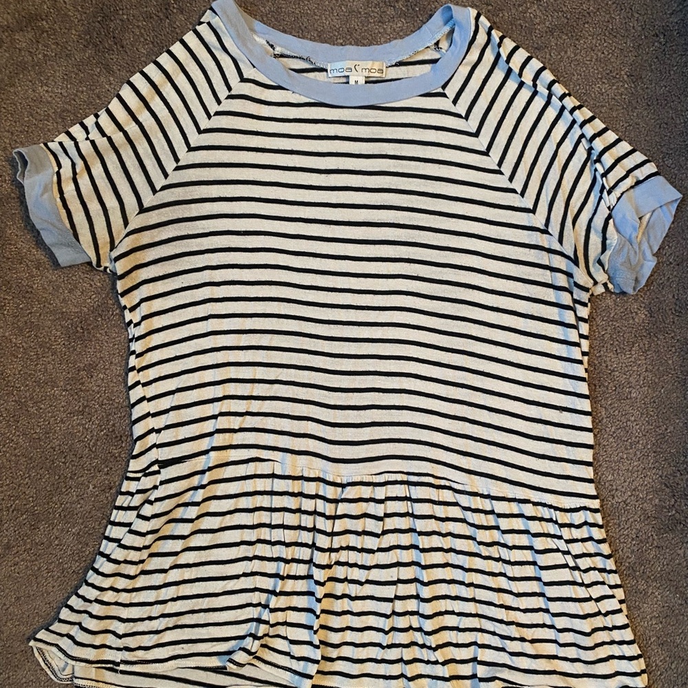 Moa Moa Black and White Striped peplum  Tee